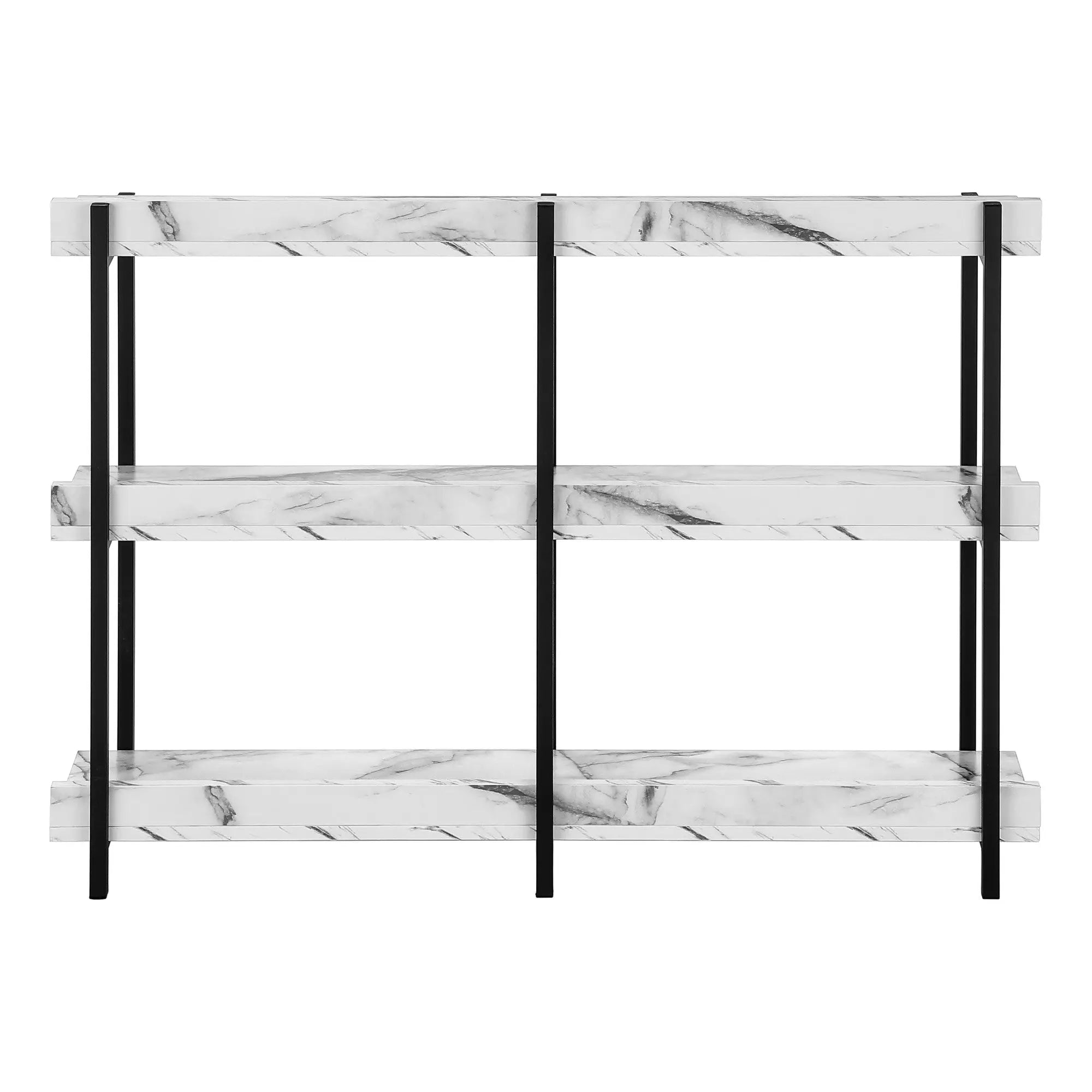 47" White and Black Wood and Metal Faux Marble Console Table With Three Shelves Homeroots Living Room