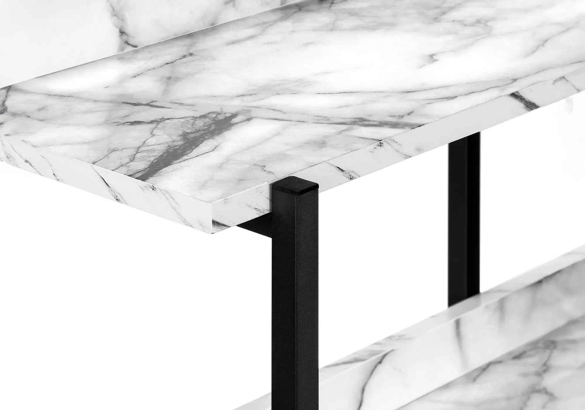 47" White and Black Wood and Metal Faux Marble Console Table With Three Shelves Homeroots Living Room