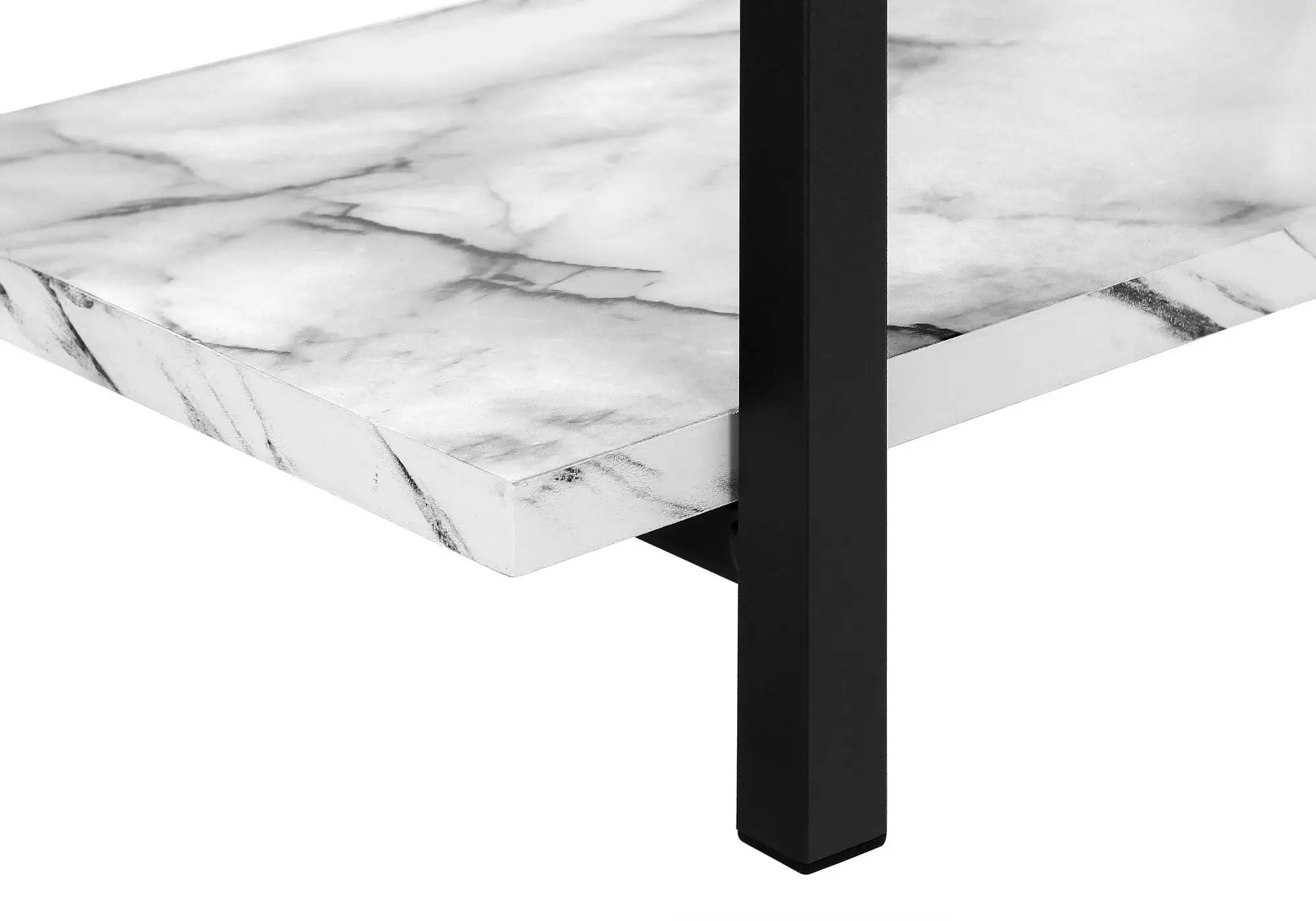47" White and Black Wood and Metal Faux Marble Console Table With Three Shelves Homeroots Living Room
