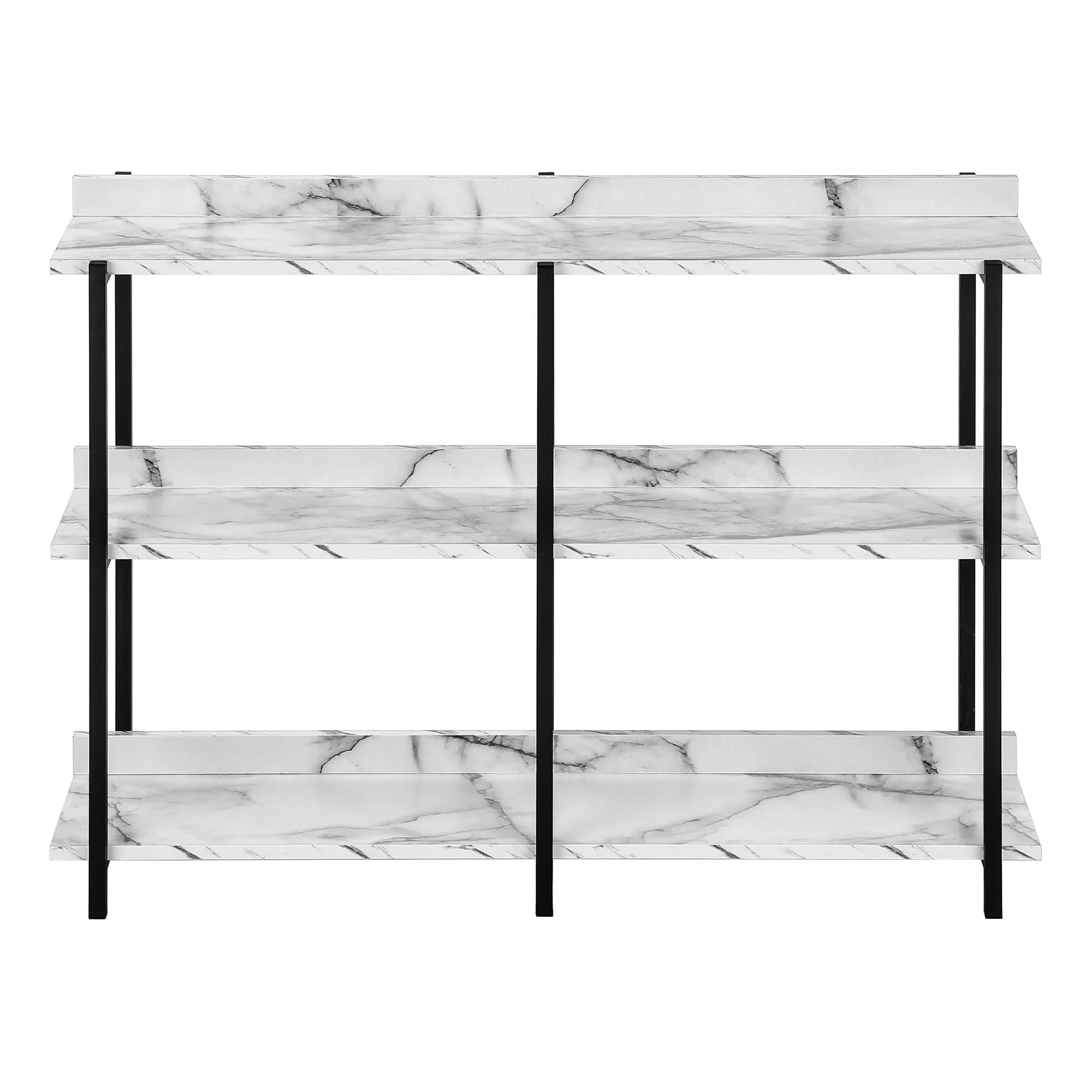 47" White and Black Wood and Metal Faux Marble Console Table With Three Shelves Homeroots Living Room