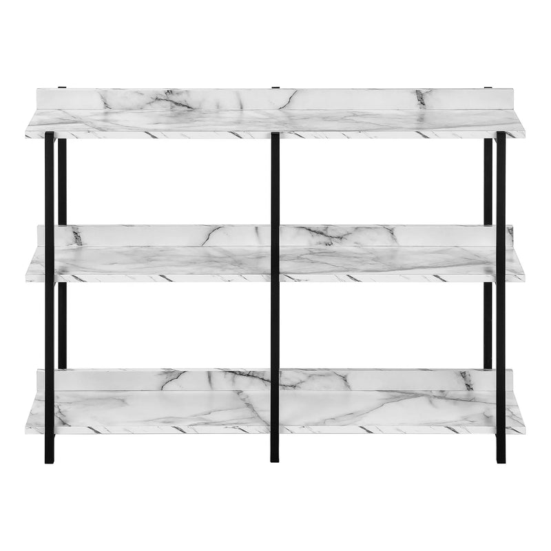 47" White and Black Wood and Metal Faux Marble Console Table With Three Shelves Homeroots Living Room