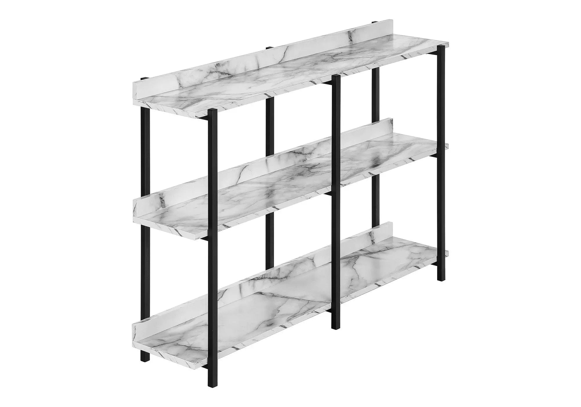 47" White and Black Wood and Metal Faux Marble Console Table With Three Shelves Homeroots Living Room