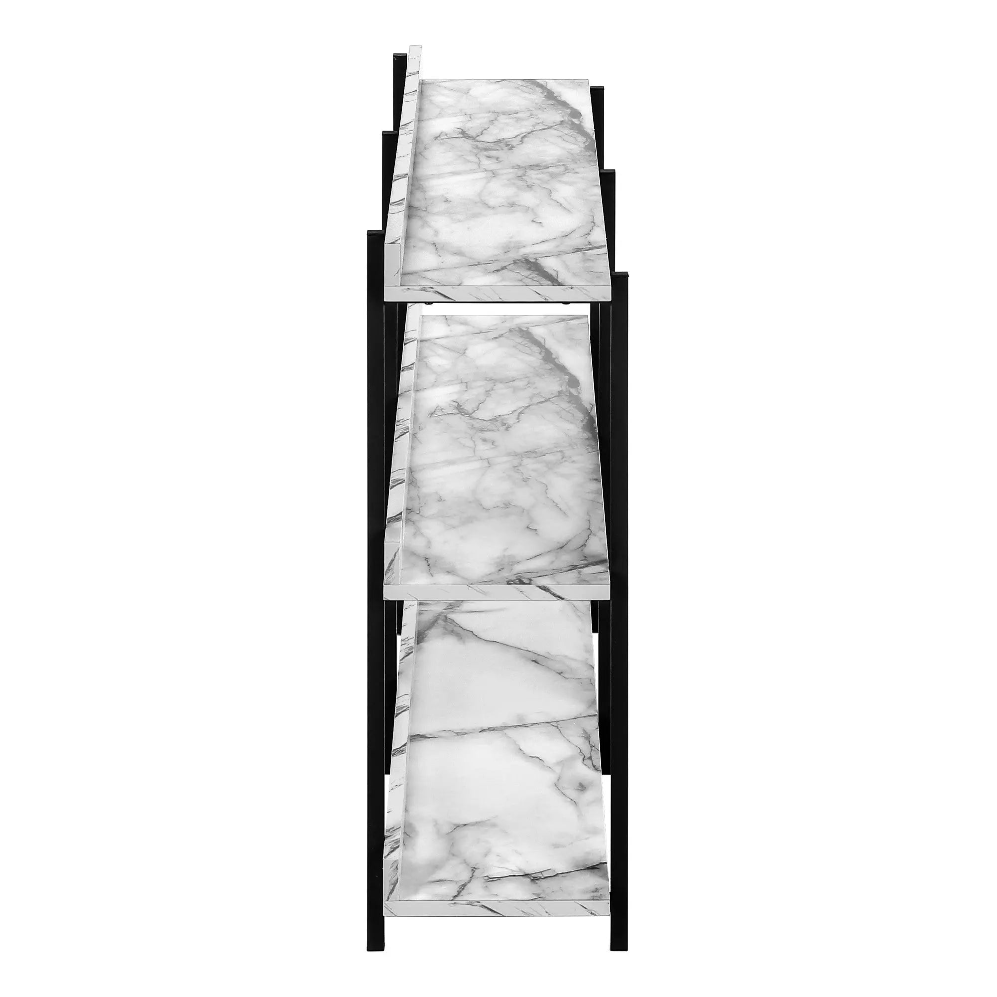 47" White and Black Wood and Metal Faux Marble Console Table With Three Shelves Homeroots Living Room