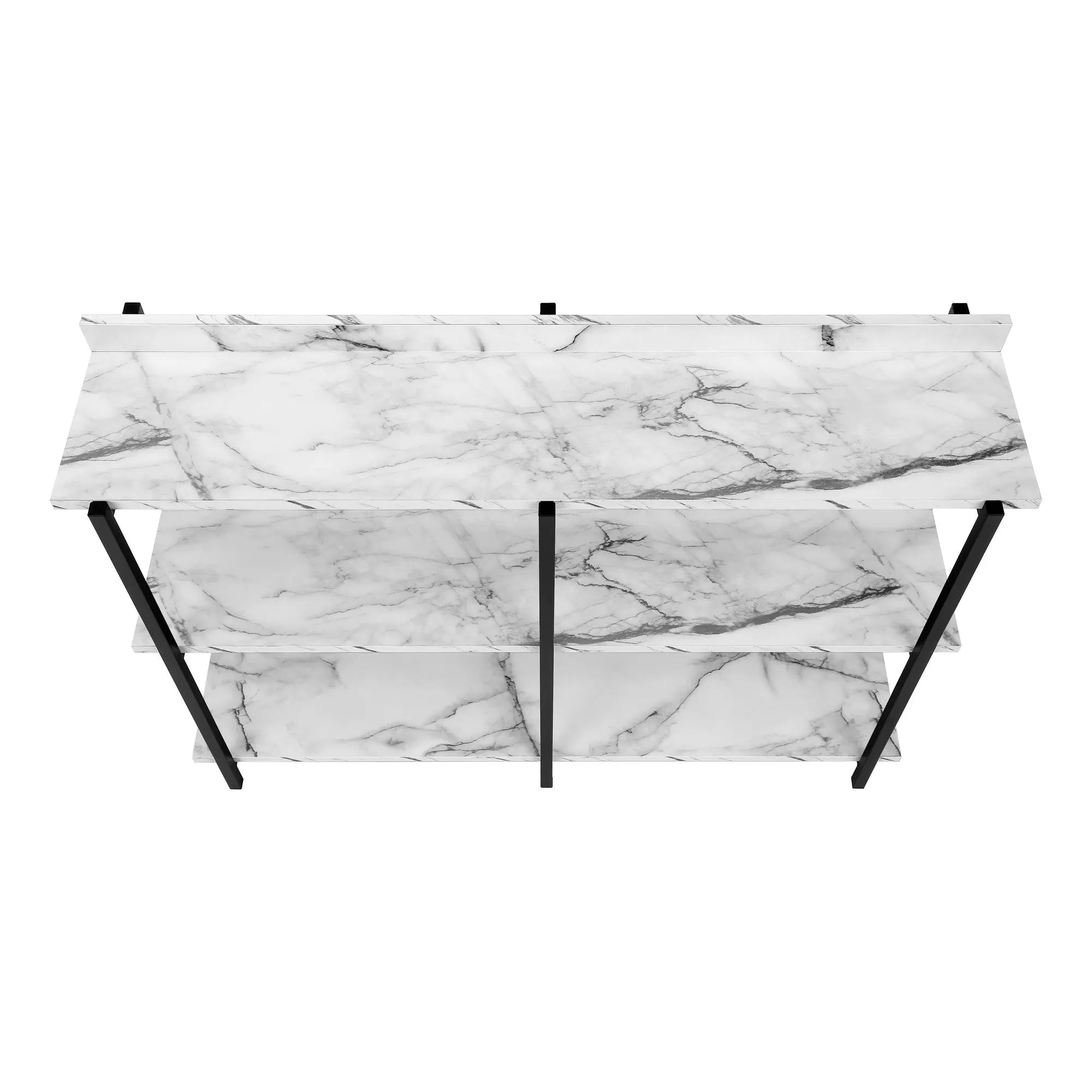 47" White and Black Wood and Metal Faux Marble Console Table With Three Shelves Homeroots Living Room