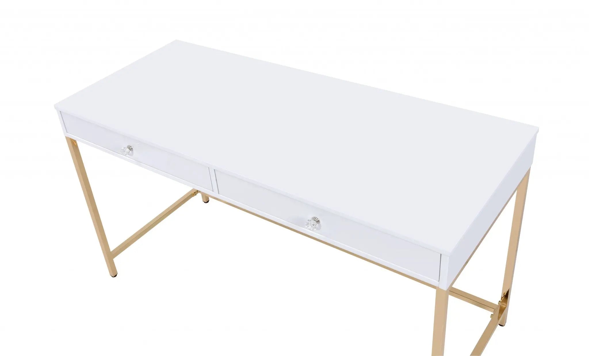 47" White and Gold Computer Desk With Two Drawers - GreatEagleInc