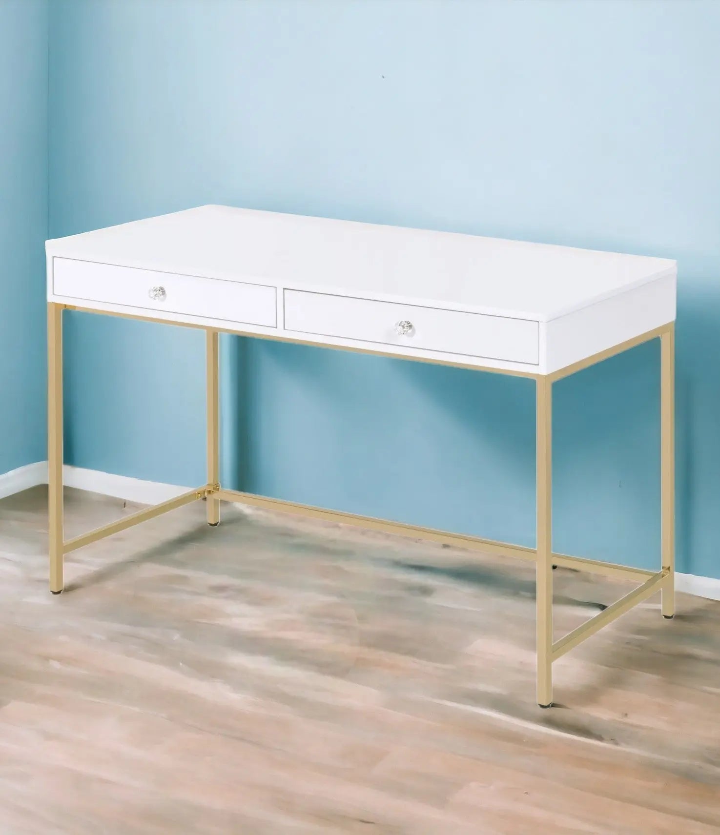 47" White and Gold Computer Desk With Two Drawers - GreatEagleInc