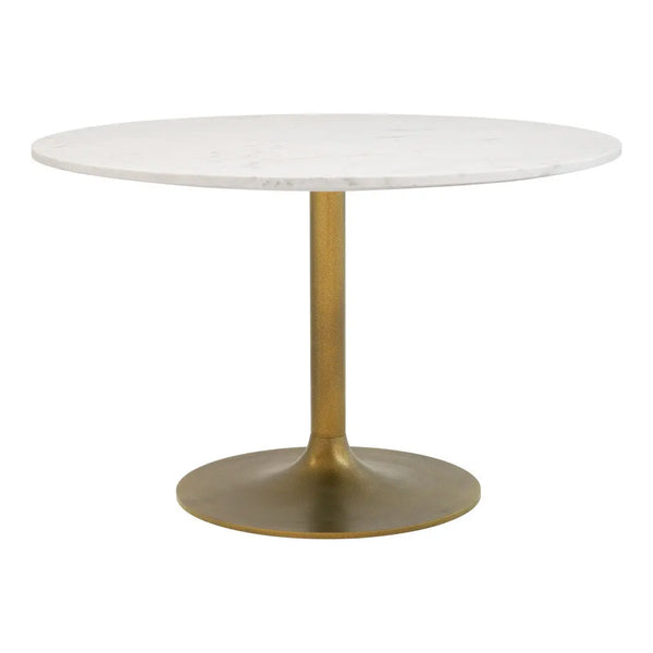 47" White and Gold Marble and Steel Pedestal Base Round Top Dining Table Homeroots Kitchen & Dining