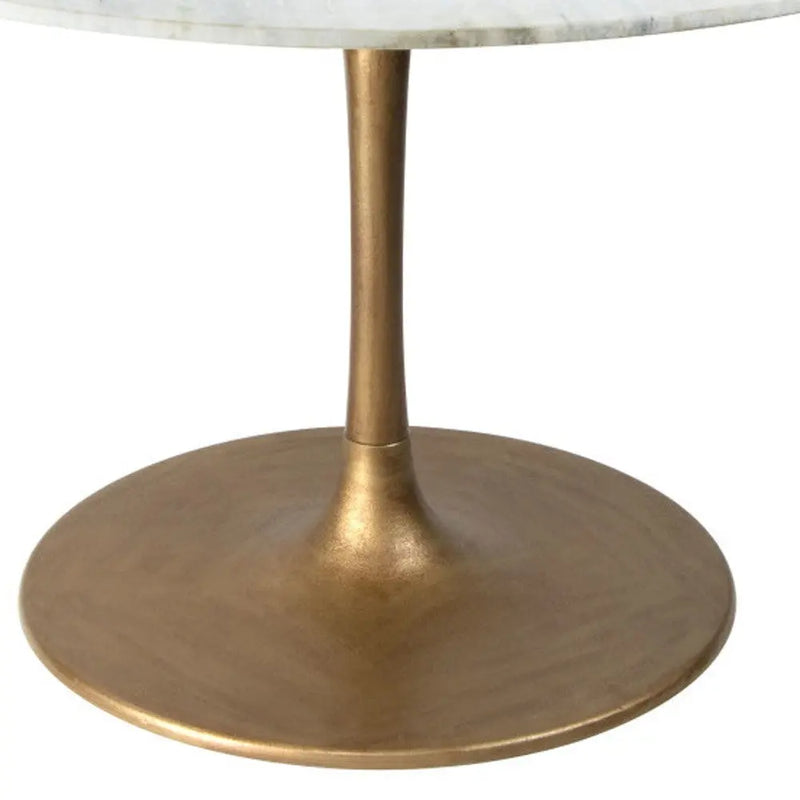47" White and Gold Marble and Steel Pedestal Base Round Top Dining Table Homeroots Kitchen & Dining