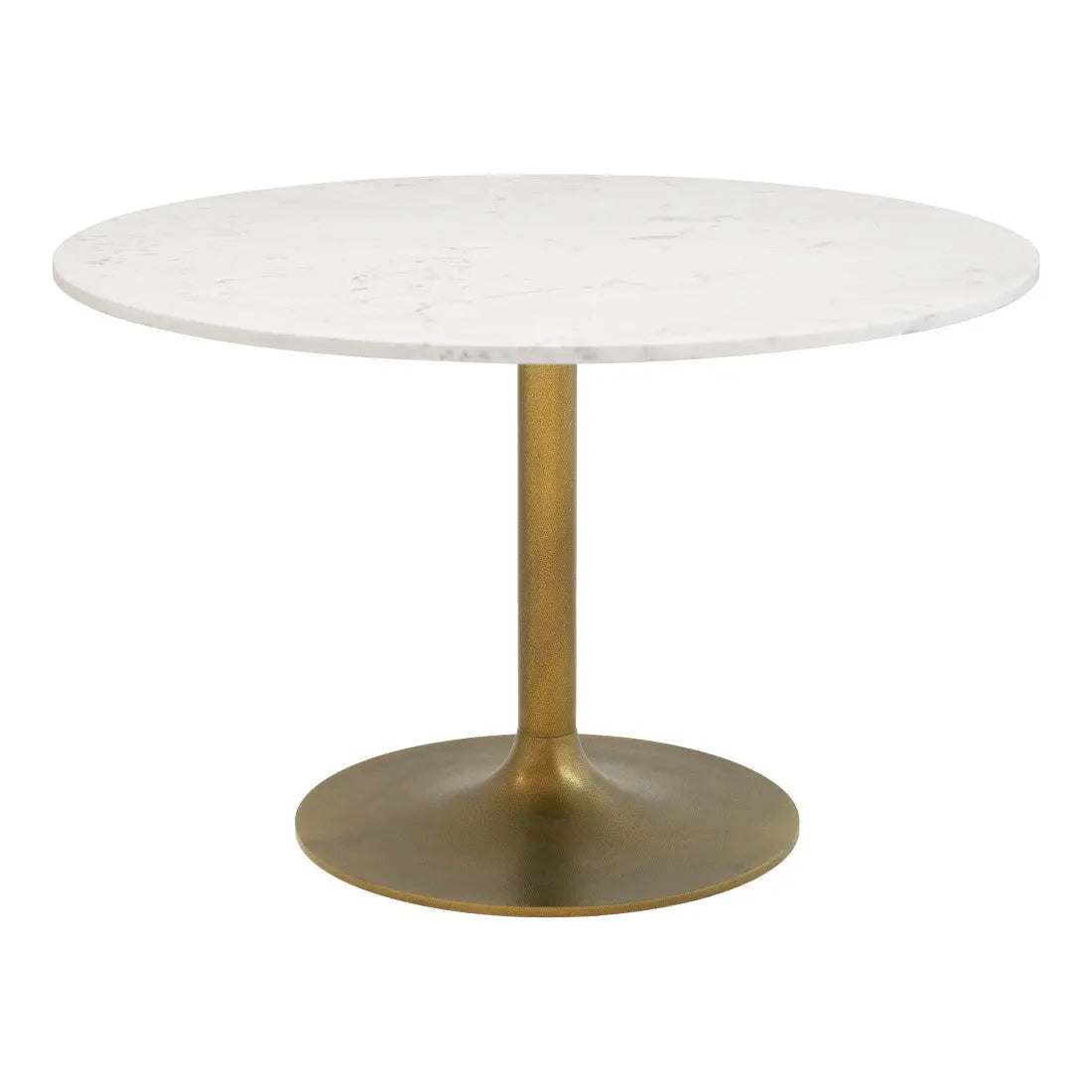 47" White and Gold Marble and Steel Pedestal Base Round Top Dining Table Homeroots Kitchen & Dining