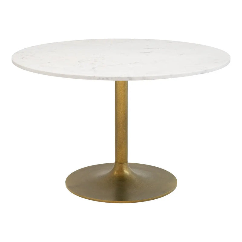 47" White and Gold Marble and Steel Pedestal Base Round Top Dining Table Homeroots Kitchen & Dining