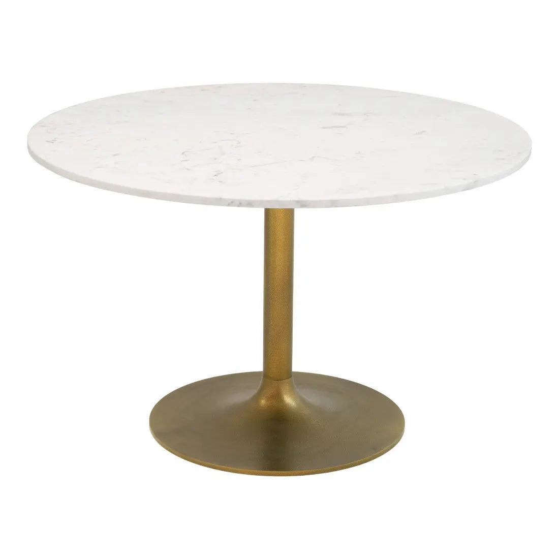 47" White and Gold Marble and Steel Pedestal Base Round Top Dining Table Homeroots Kitchen & Dining