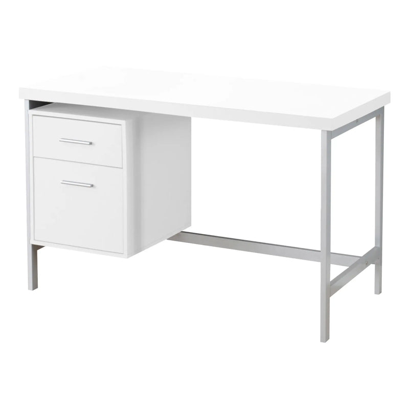 24" White and Silver Computer Desk With Two Drawers - GreatEagleInc