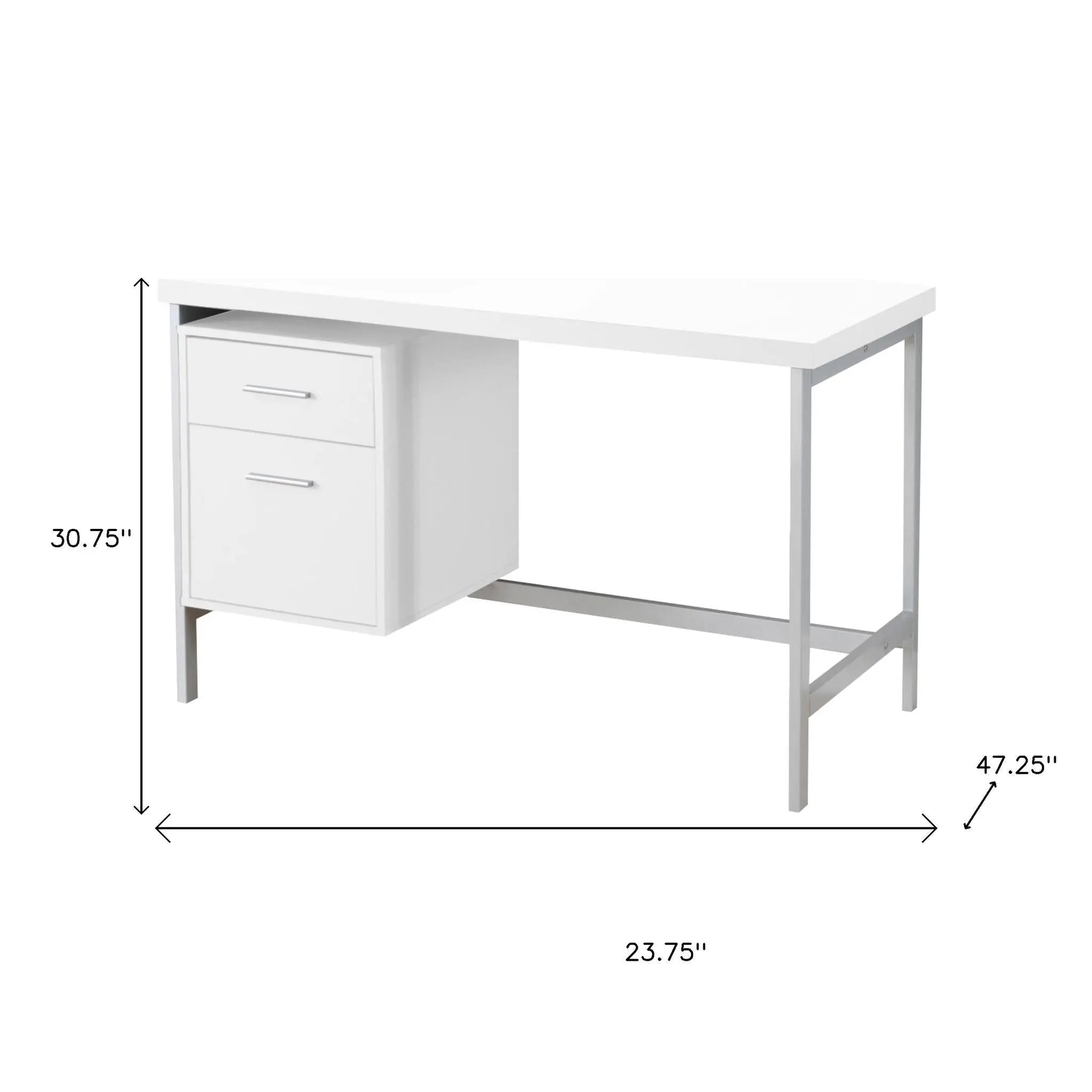 24" White and Silver Computer Desk With Two Drawers - GreatEagleInc