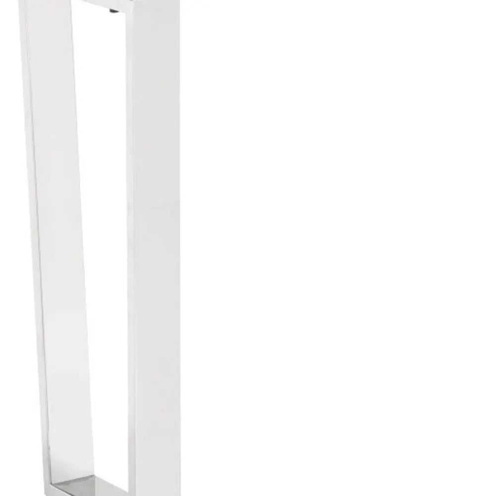 47" White and Silver Faux Marble and Stainless Steel Sled Console Table Homeroots Living Room