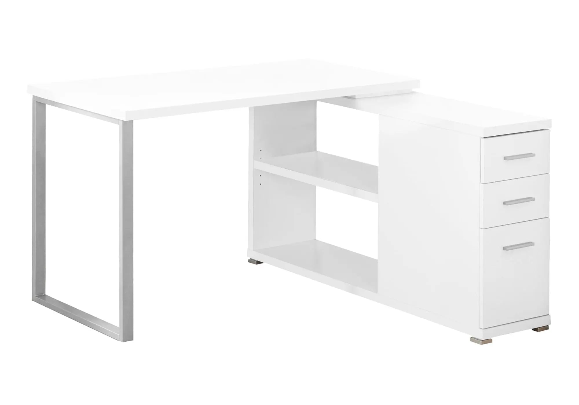 47" White and Silver L Shape Computer Desk With Three Drawers Homeroots Office