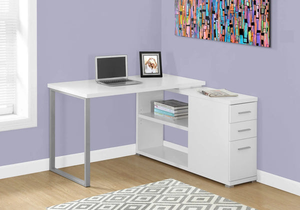 47" White and Silver L Shape Computer Desk With Three Drawers Homeroots Office