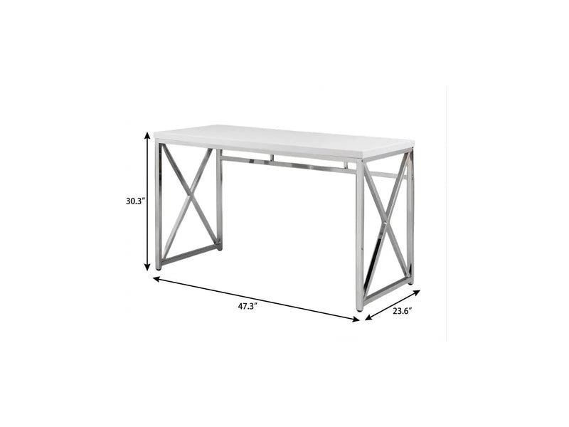 47" White and Silver Wood and Metal Computer Desk Homeroots Office