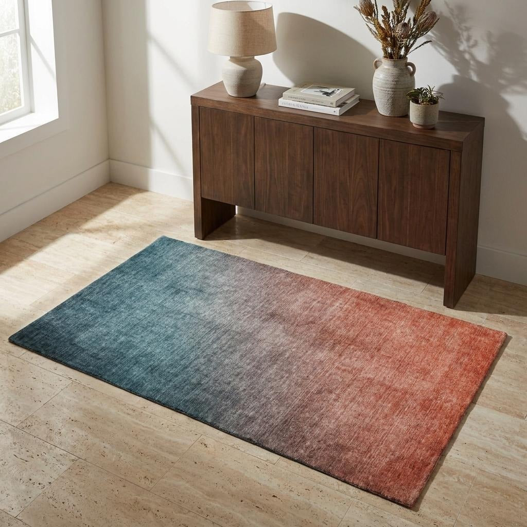 3' X 5' Teal And Gray Ombre Shag Washable Area Rug With UV Protection - Home & Garden