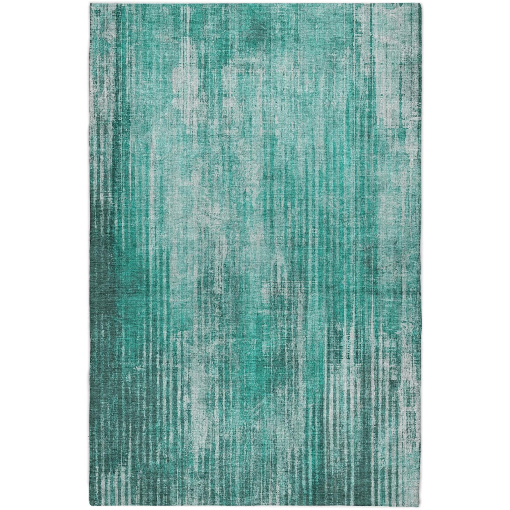 3' X 5' Teal And Aqua Striped Shag Washable Area Rug With UV Protection - Home & Garden