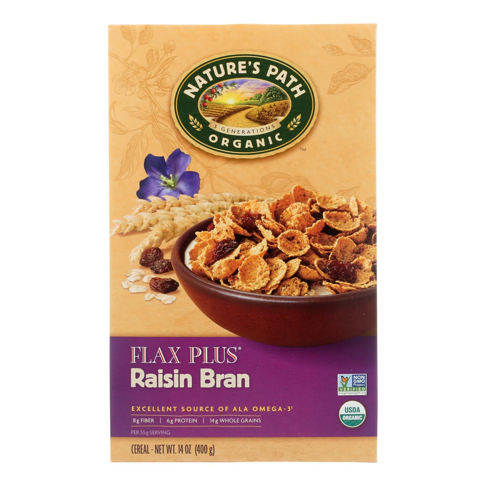 Nature's Path Organic Flax Plus Raisin Bran Cereal - Case Of 12 - 14 Oz. - GreatEagleInc