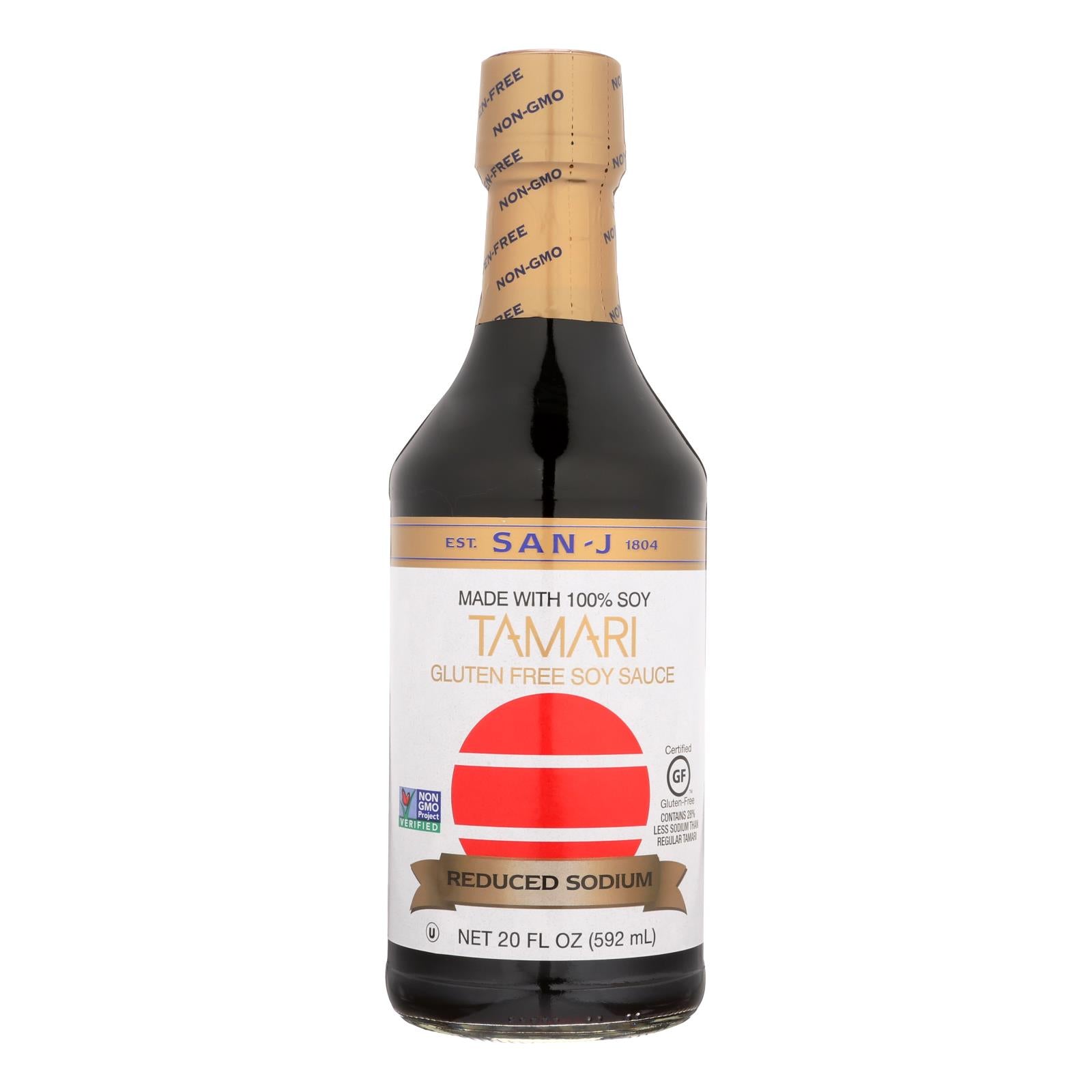 San - J Tamari Soy Sauce - Reduced Sodium - Case Of 6 - 20 Fl Oz. - GreatEagleInc