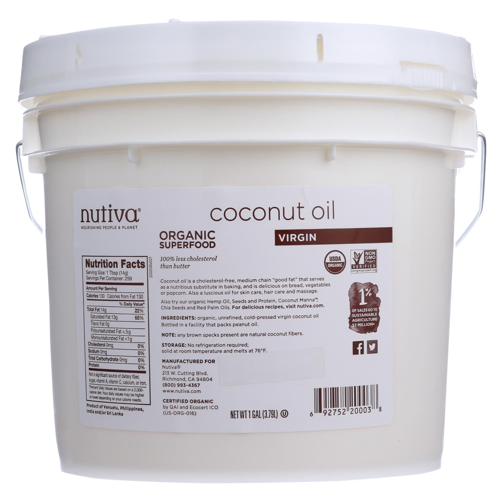 Nutiva Organic Coconut Oil - Extra Virgin - 1 Gal - Eco-Friendly Home & Grocery