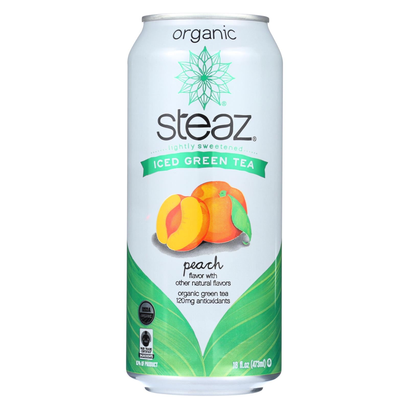Steaz Lightly Sweetened Green Tea - Peach - Case Of 12 - 16 Fl Oz. - GreatEagleInc