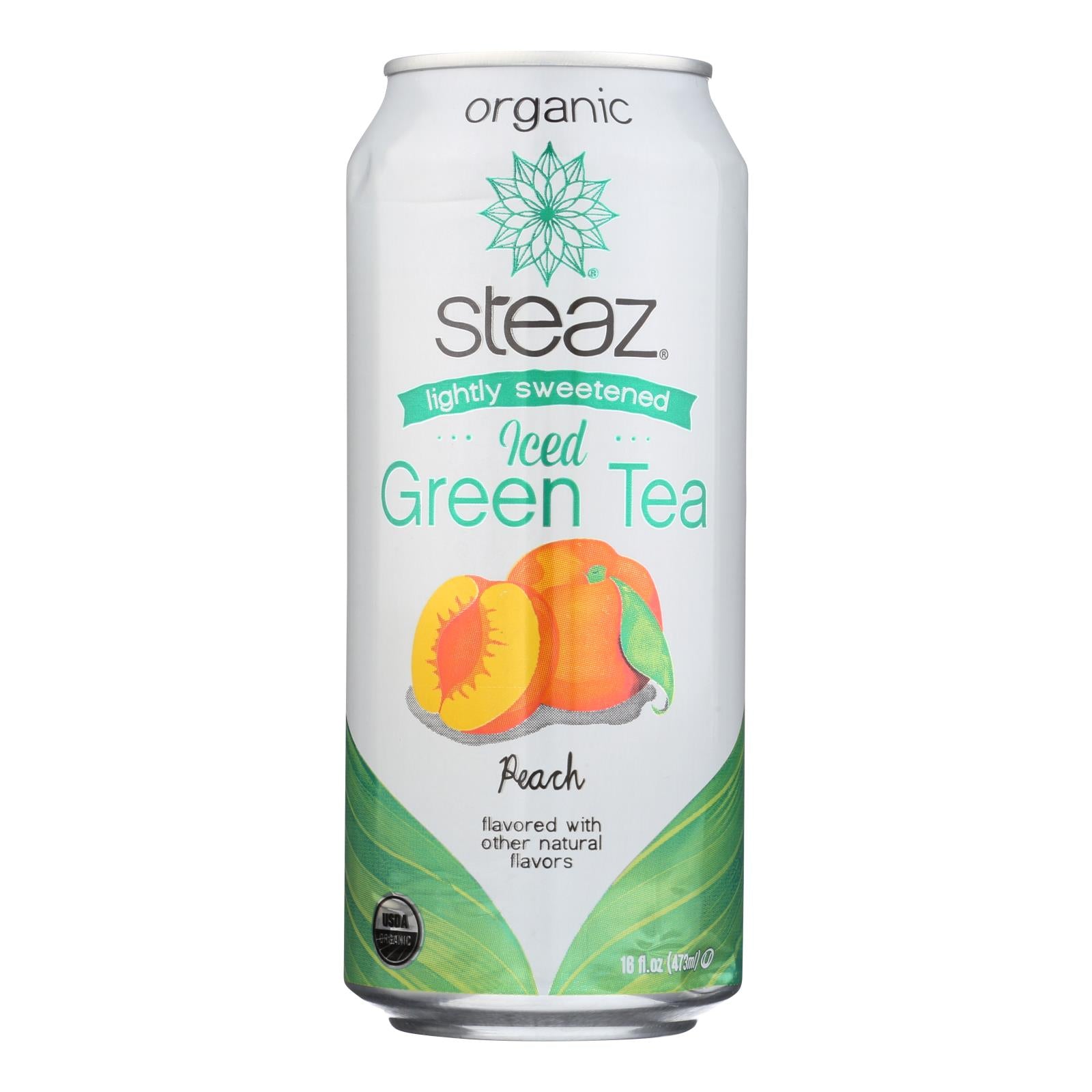 Steaz Lightly Sweetened Green Tea - Peach - Case Of 12 - 16 Fl Oz. - GreatEagleInc