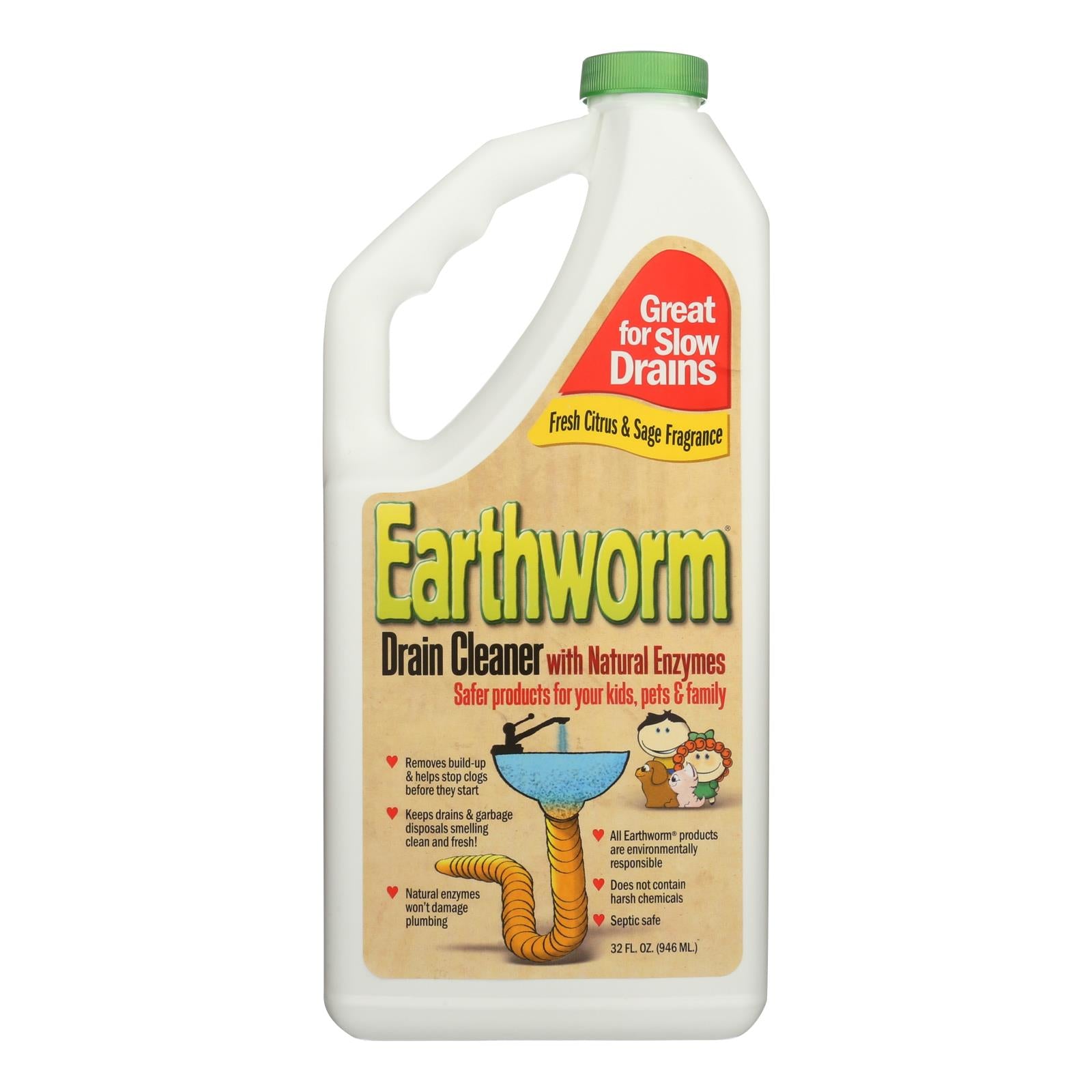 Earthworm Drain Cleaner - Case Of 6 - 32 Fl Oz. - GreatEagleInc