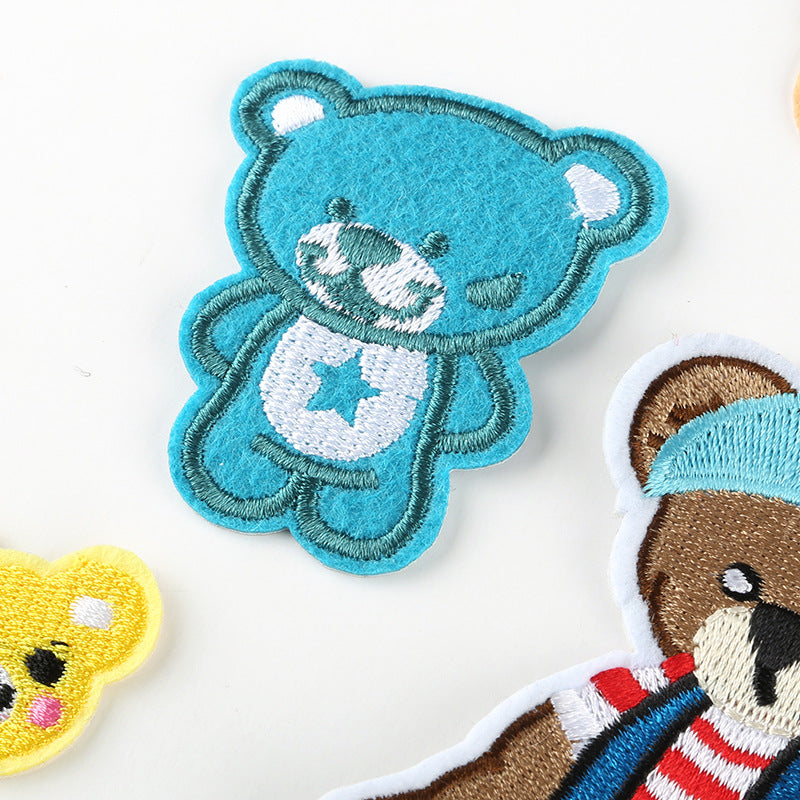 Embroidered patch cartoon animal bear flower DIY children's clothing accessories sewing ironing patch stickers jewelry patch