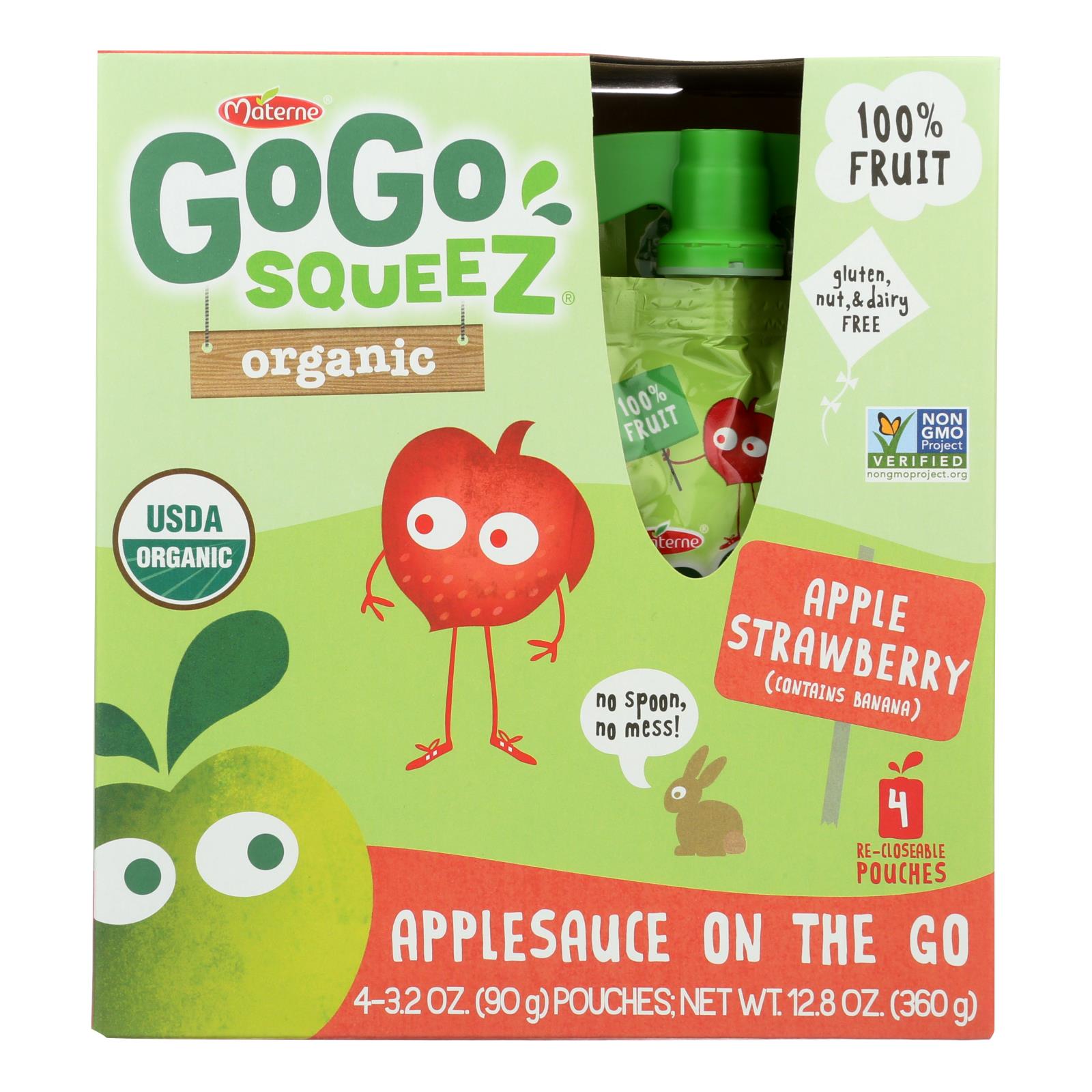 Gogo Squeeze Applesauce - Apple Strawberry - Case Of 12 - 3.2 Oz. - GreatEagleInc