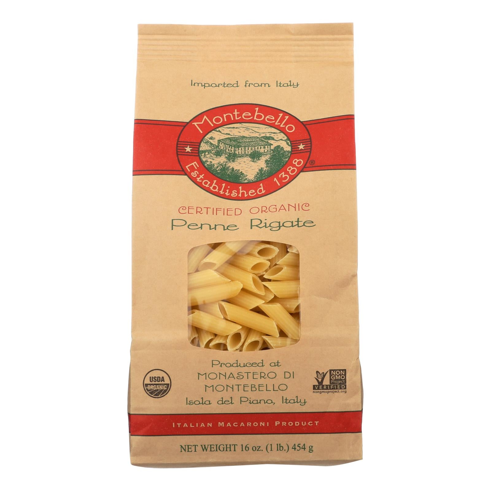 Montebello Organic Pasta - Penne Rigate - Case Of 12 - 1 Lb. - Eco-Friendly Home & Grocery