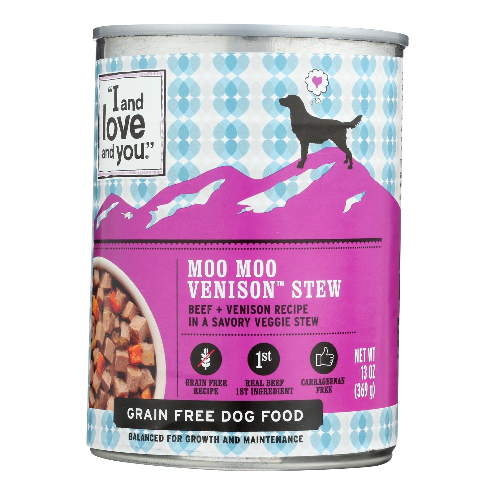 I And Love And You Dog Canned Food Moo Moo Venison Stew  - Case Of 12 - 13 Oz - GreatEagleInc