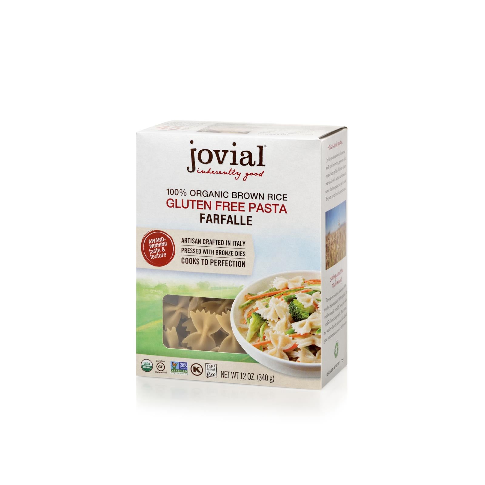 Jovial - Gluten Free Brown Rice Pasta - Farfalle - Case Of 12 - 12 Oz. - GreatEagleInc
