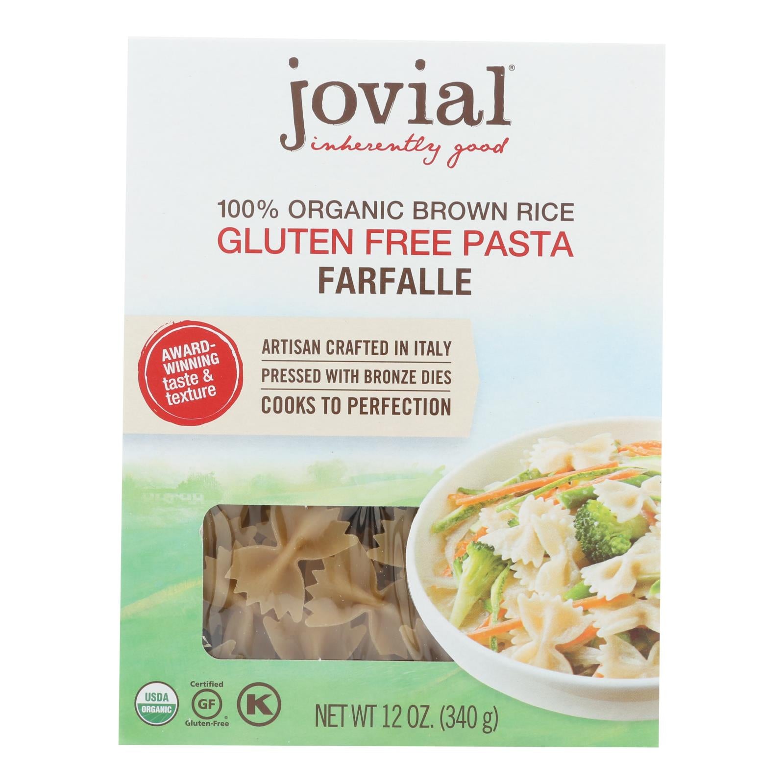 Jovial - Gluten Free Brown Rice Pasta - Farfalle - Case Of 12 - 12 Oz. - GreatEagleInc