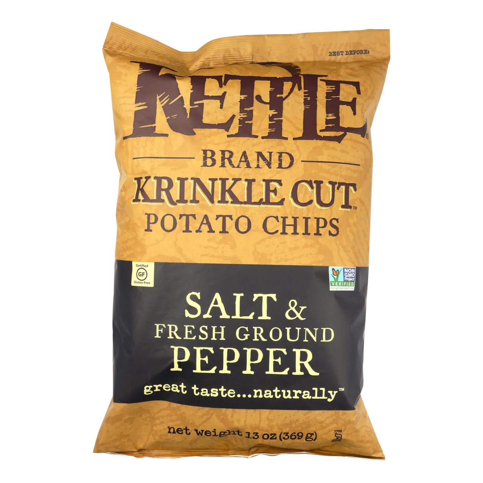 Kettle Brand Salt & Pepper Krinkle Cut Potato Chips  - Case Of 9 - 13 Oz - GreatEagleInc