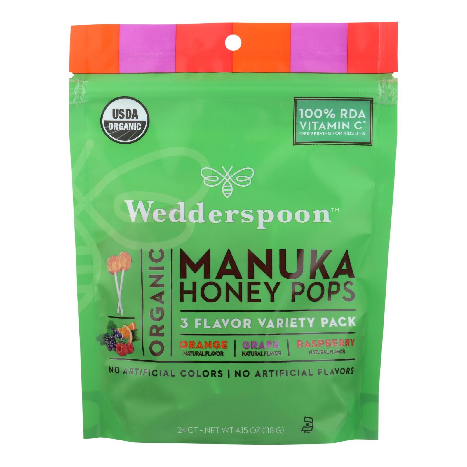 Wedderspoon Organic Makuna Honey Pops  - Case Of 6 - 4.15 Oz - GreatEagleInc
