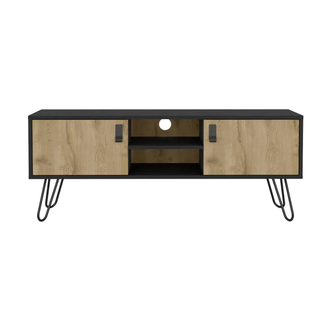 48" Beige and Black Cabinet Open And Enclosed Storage TV Stand Homeroots Living Room