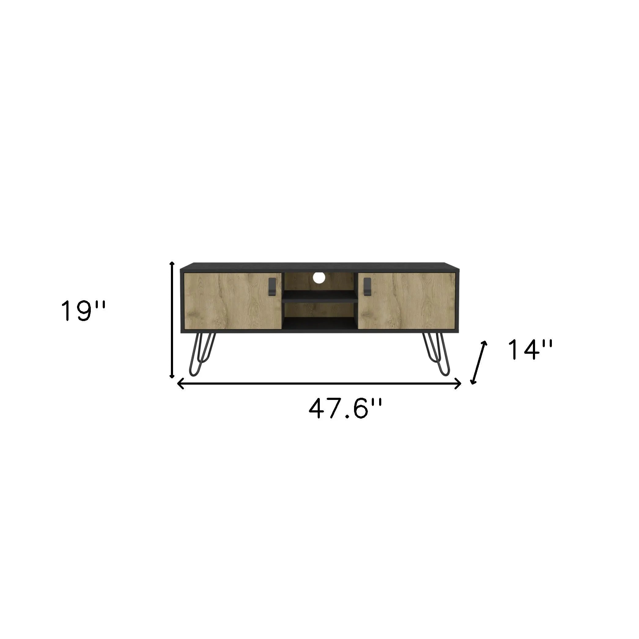 48" Beige and Black Cabinet Open And Enclosed Storage TV Stand Homeroots Living Room