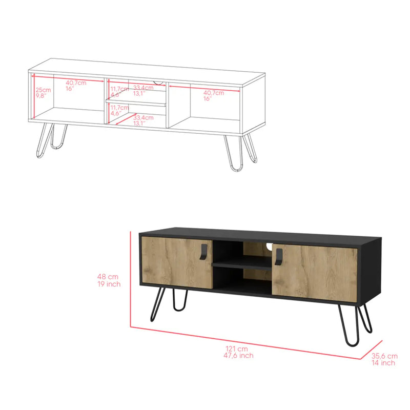 48" Beige and Black Cabinet Open And Enclosed Storage TV Stand Homeroots Living Room