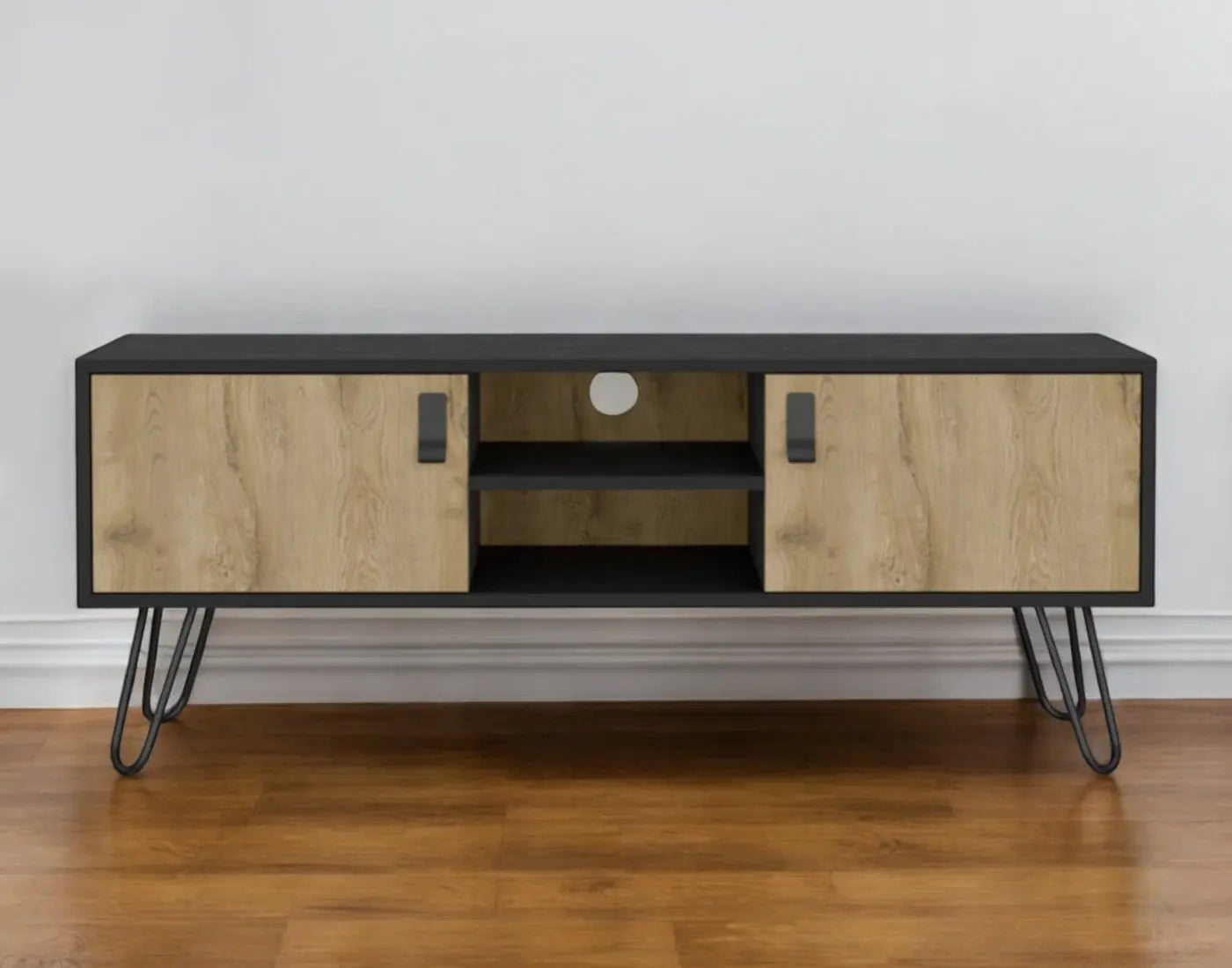 48" Beige and Black Cabinet Open And Enclosed Storage TV Stand Homeroots Living Room