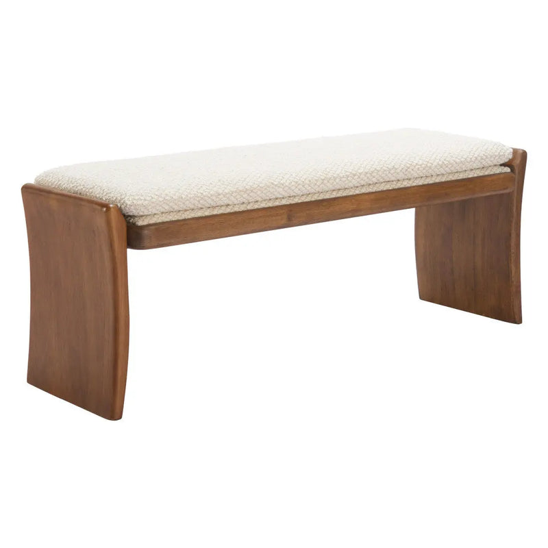 48" Beige and Brown Fabric and Solid Wood Upholstered Bench Homeroots Living Room