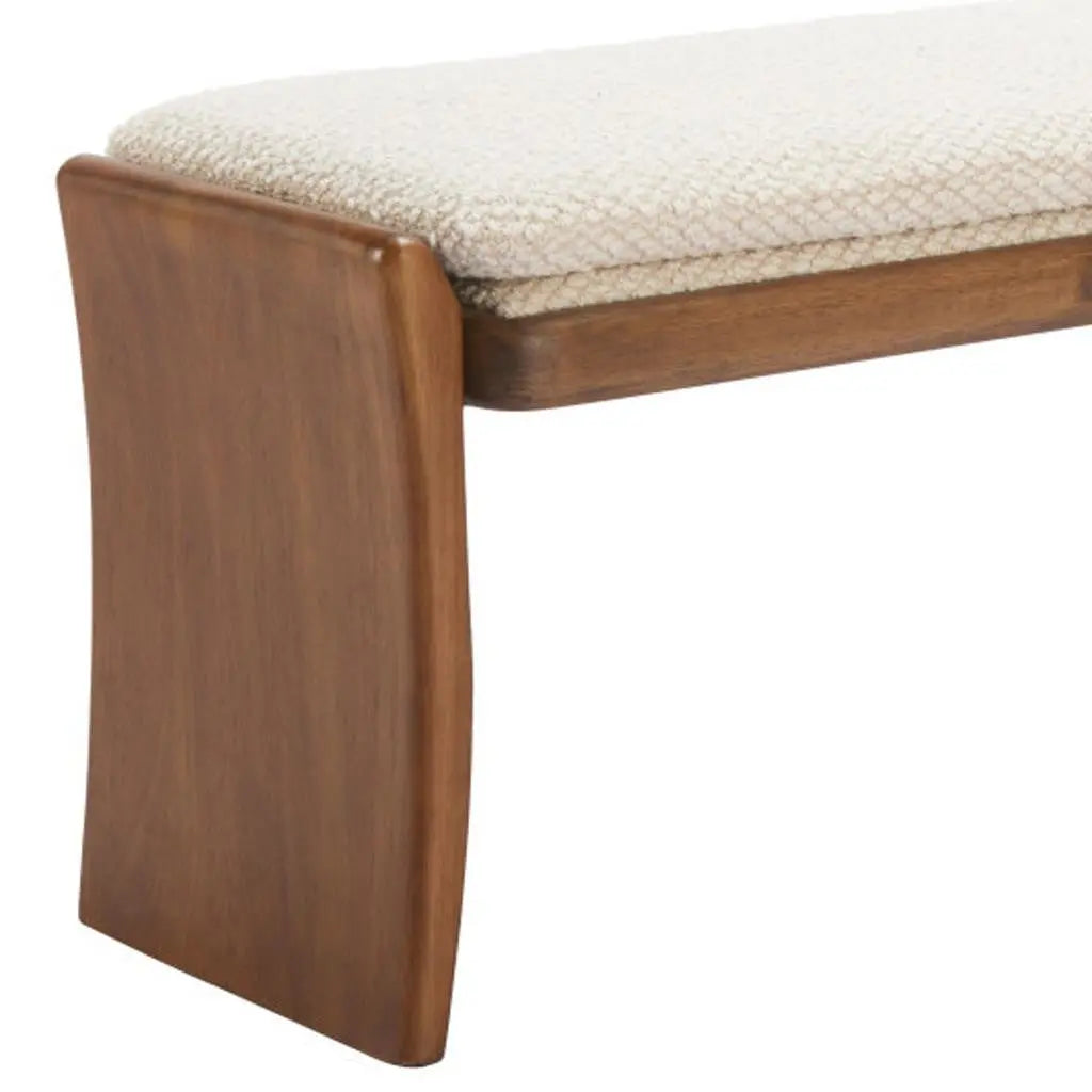48" Beige and Brown Fabric and Solid Wood Upholstered Bench Homeroots Living Room