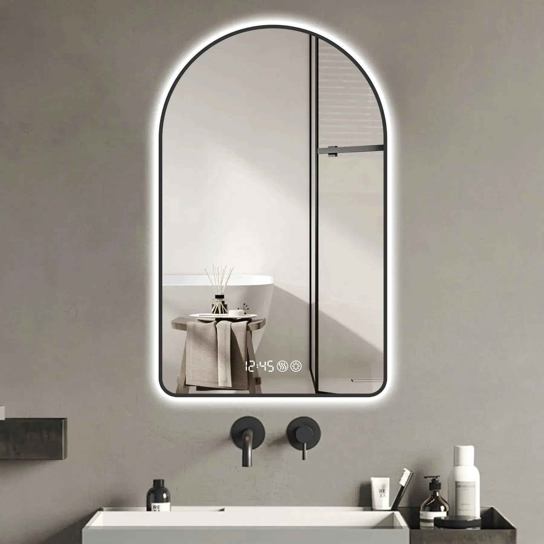 48" Black Aluminum Arch Lighted Framed Bathroom Vanity Mirror Homeroots Bed & Bath