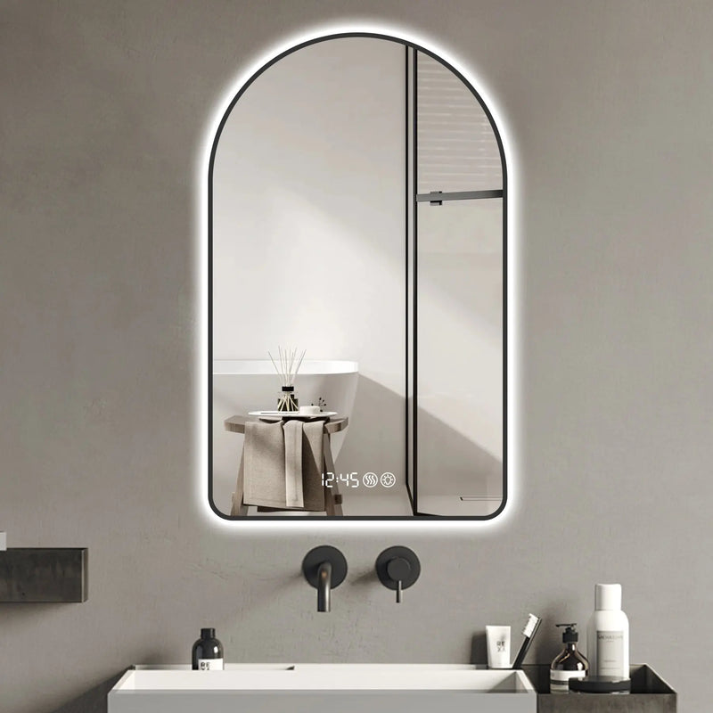 48" Black Aluminum Arch Lighted Framed Bathroom Vanity Mirror Homeroots Bed & Bath
