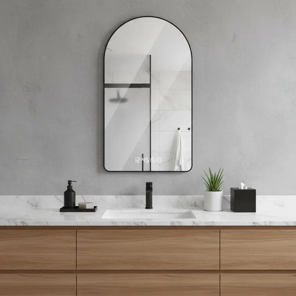 48" Black Aluminum Arch Lighted Framed Bathroom Vanity Mirror Homeroots Bed & Bath