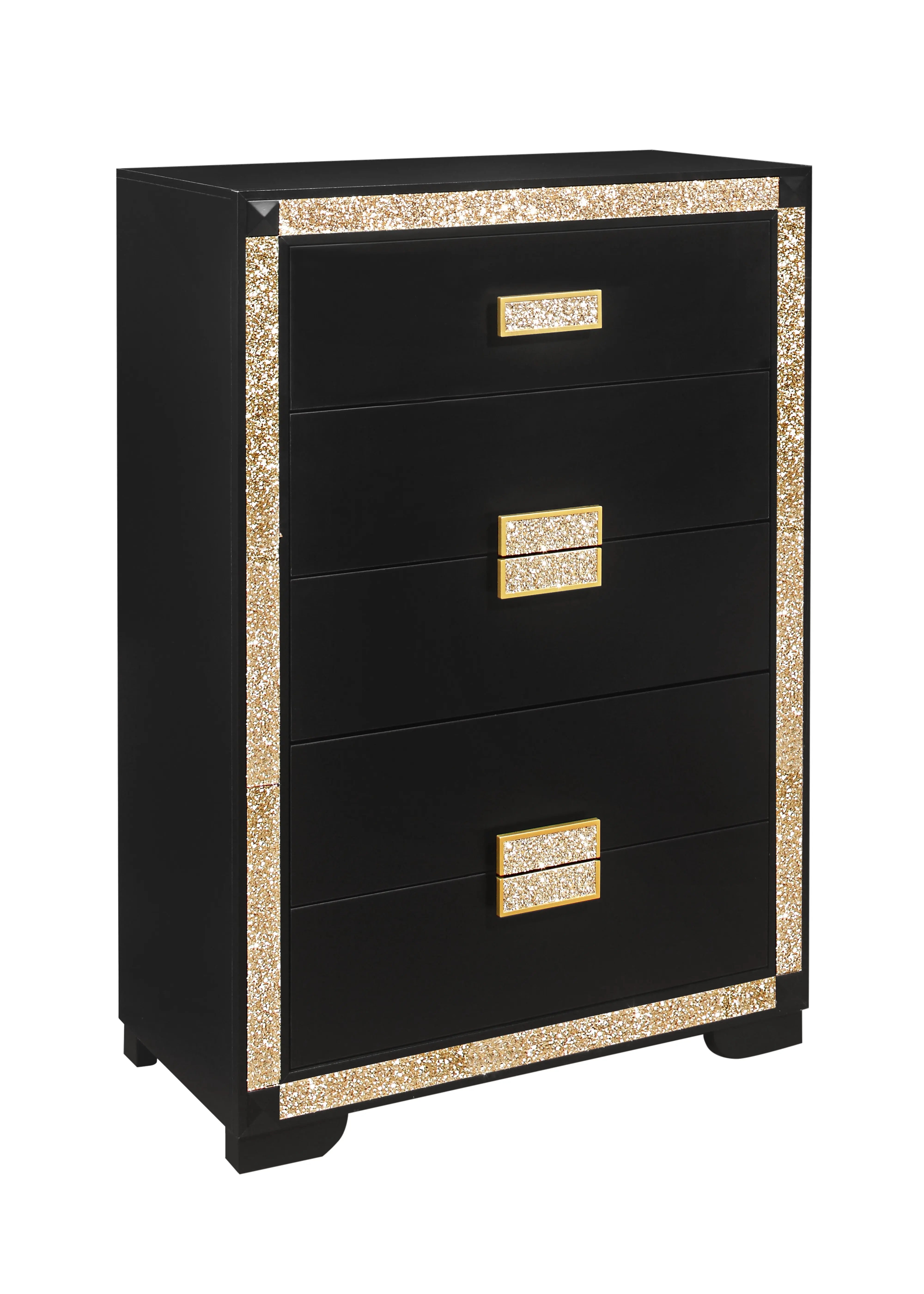 48" Black And Gold Faux Crystal Bling Wood Six Drawer Dresser Homeroots Bed & Bath