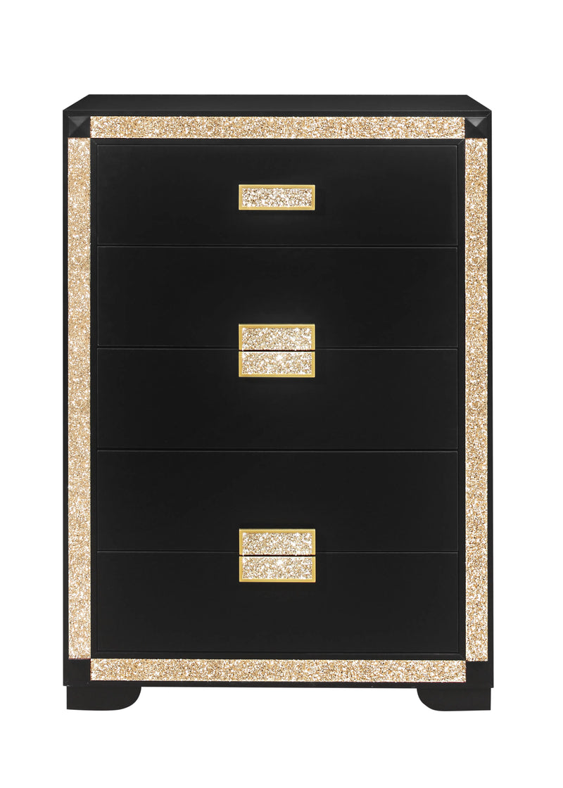 48" Black And Gold Faux Crystal Bling Wood Six Drawer Dresser Homeroots Bed & Bath