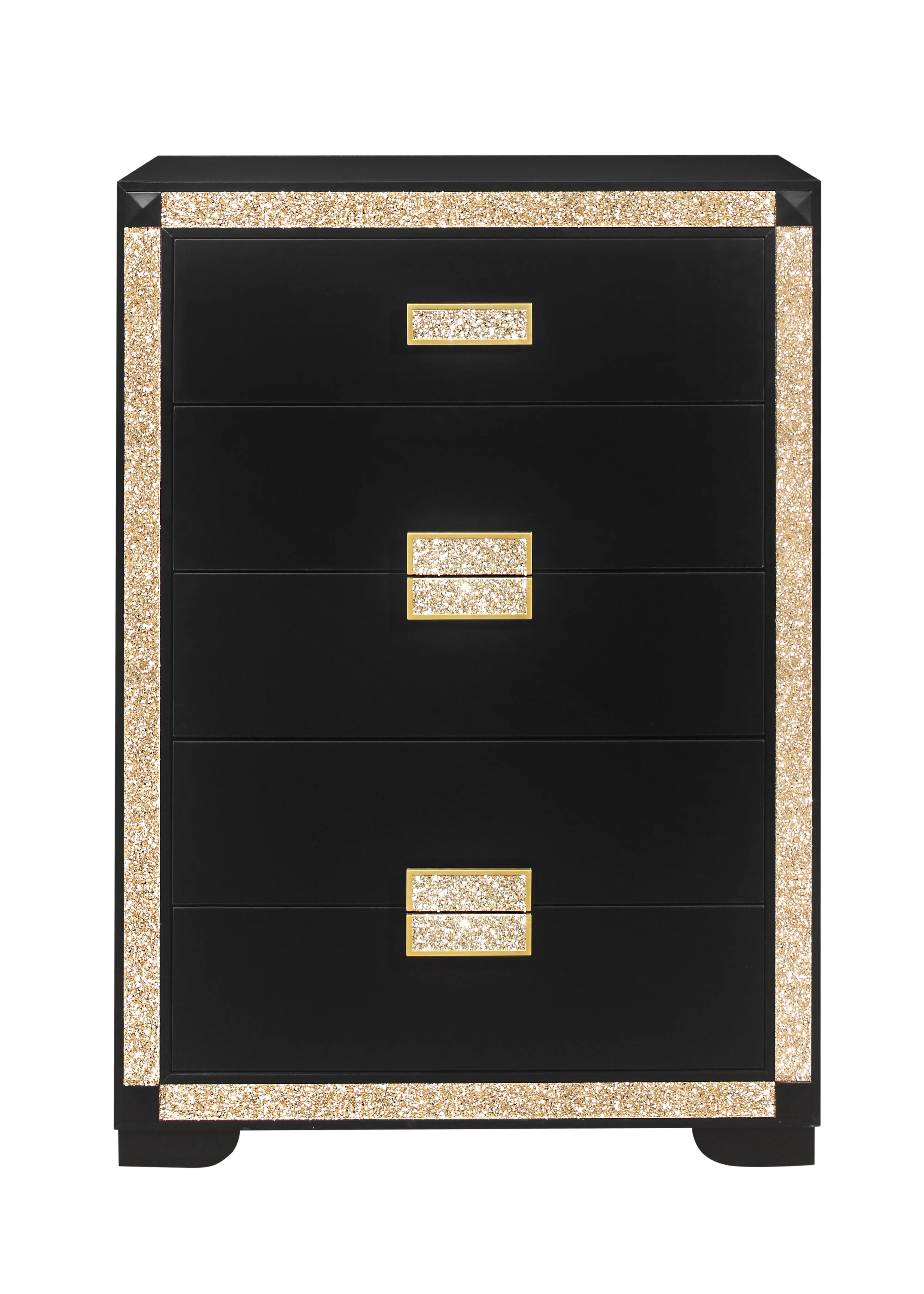 48" Black And Gold Faux Crystal Bling Wood Six Drawer Dresser Homeroots Bed & Bath