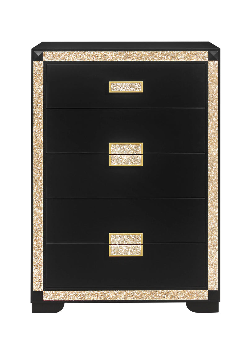 48" Black And Gold Faux Crystal Bling Wood Six Drawer Dresser Homeroots Bed & Bath